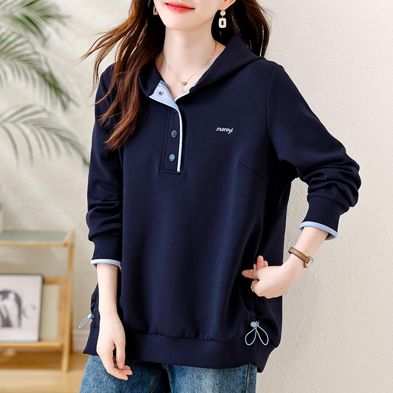 DIMANAF 2025 New Autumn Plus Size Hoodie Women Buttons Pullovers Tops Solid Fashion Loose