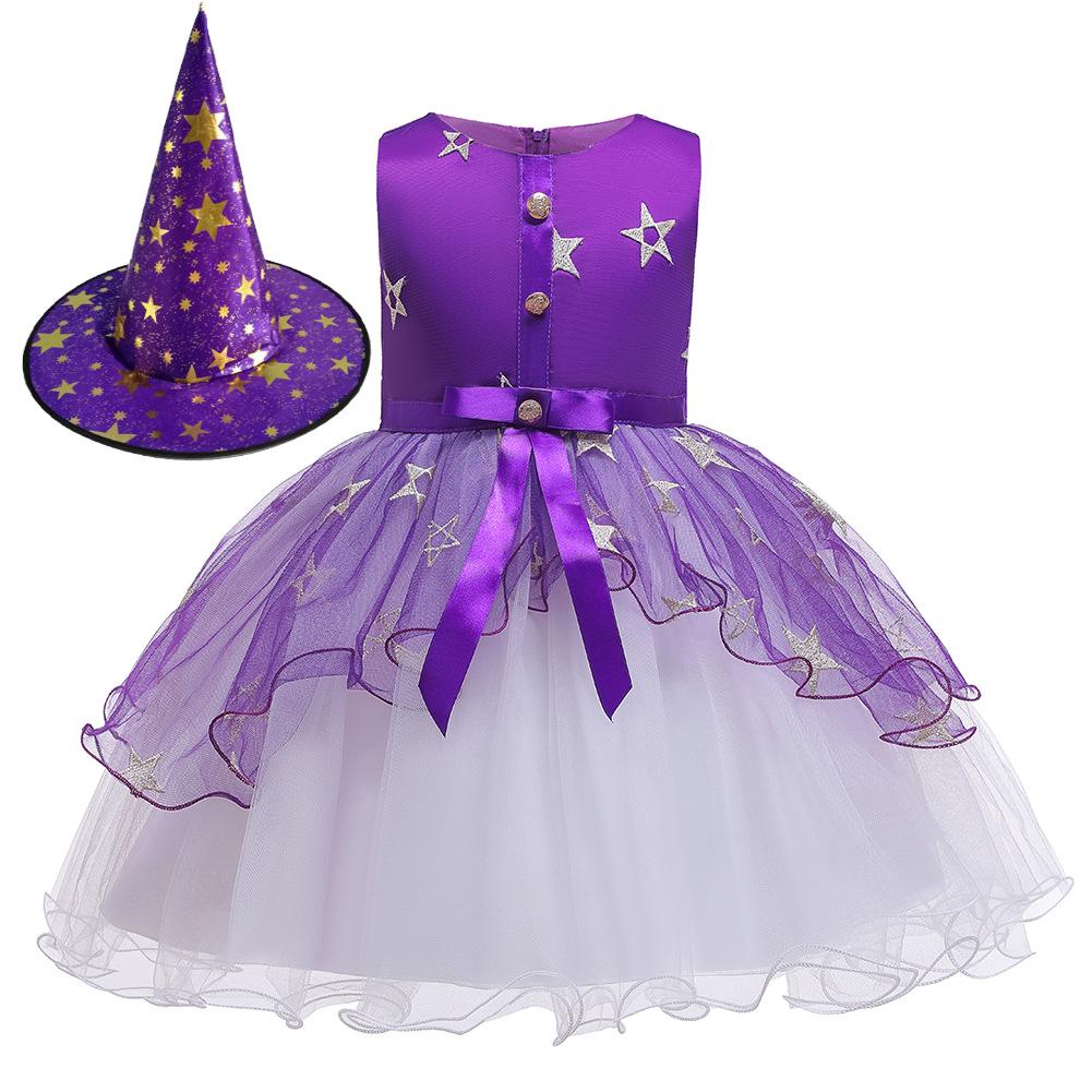 Halloween Prinsessklänning Kostym med Häxhatt för Barn