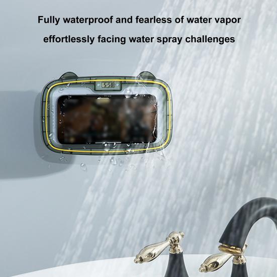 Phone Holder Waterproof Clear Screen Phone Storage Box 360-Degree Rotation Wall Mount Phone Stand Bathroom Supply