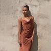 Women's Urban Fashion Solid Color Dress with Deep V-neck, Slim Fit, and Spaghetti Straps for Spring/Summer 2024.