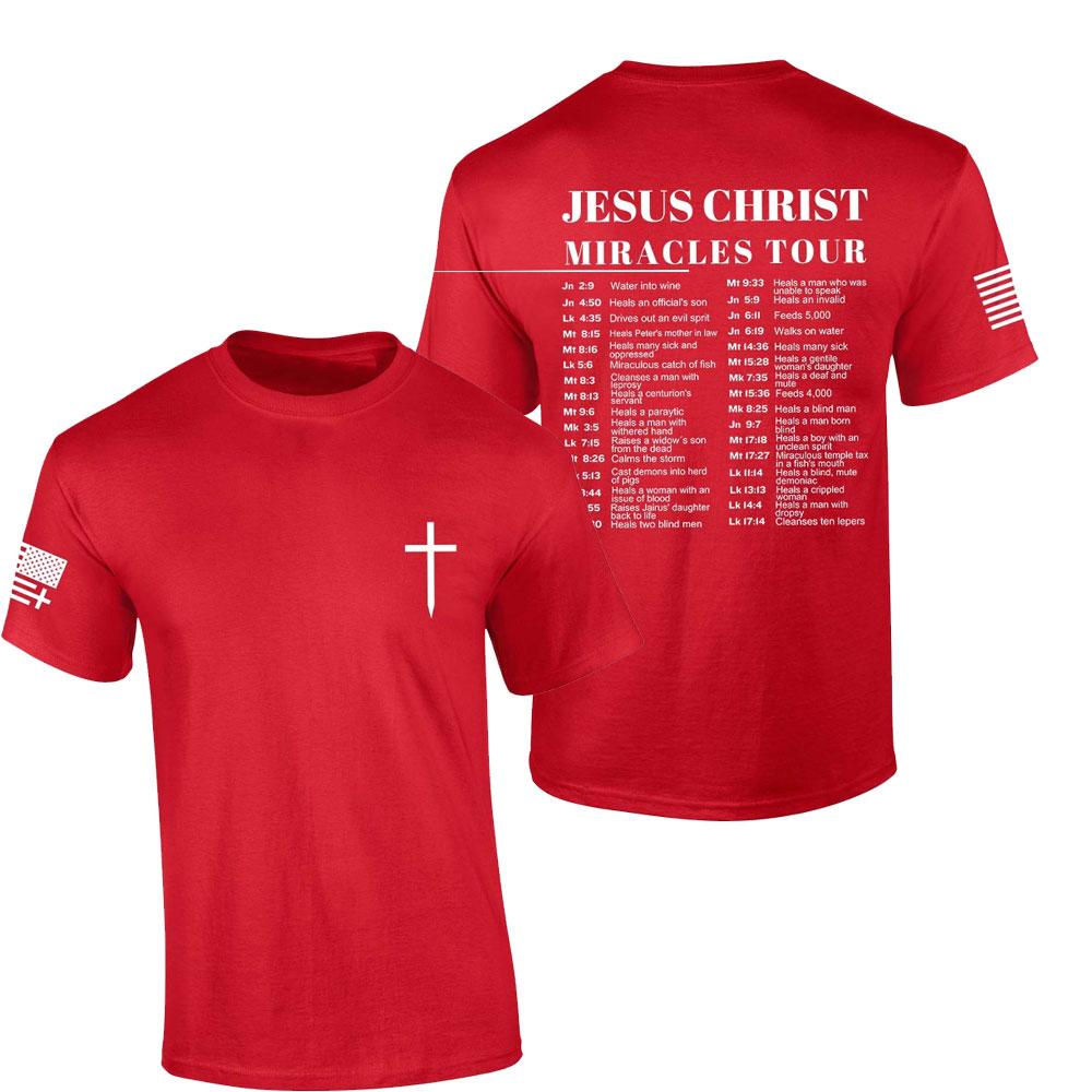 Mens Christian Tshirt Jesus Miracles World Tour Scripture Summer Fashion Casual Cotton Graphic T Shirts Streetwear Tops Tee