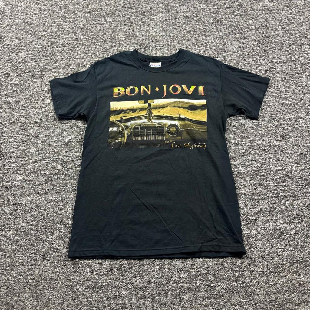 Y2K 2000s Bon Jovi Lost Highway Rockband Album Grafisch Zwart T-shirt Maat Klein Unisex T-shirt