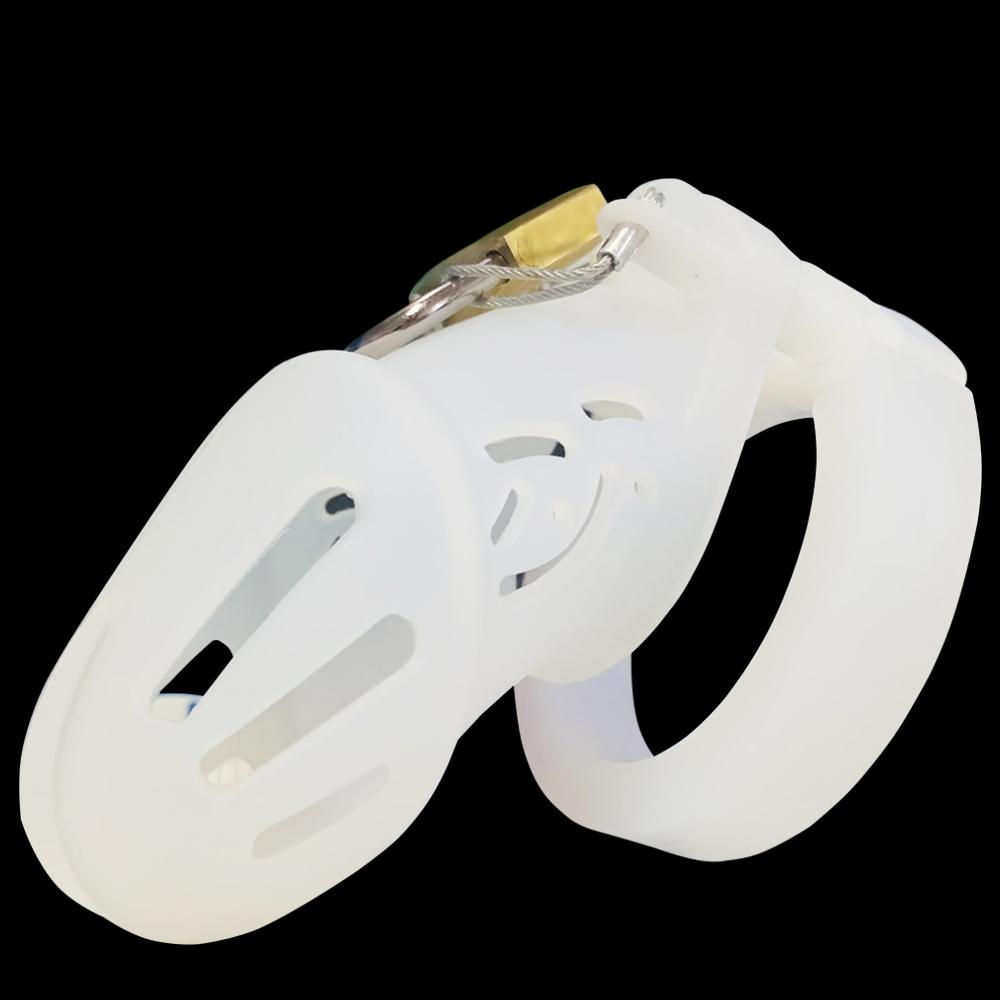 FRKO Pink Soft Silicone Male Chastity Cage Device Size S/L Invisible Lock Sex Toys with 5 Cock Ring Penis Sleeve for Men BDSM