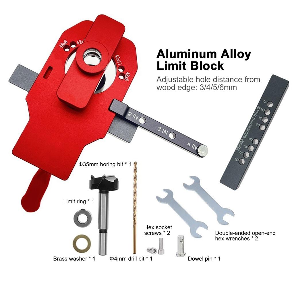 35mm Scharnierbohrführung, Schranktürscharnierbohrlehre für Holzbearbeitung, Montagewerkzeug für verdeckte Scharniere für Schranktüren