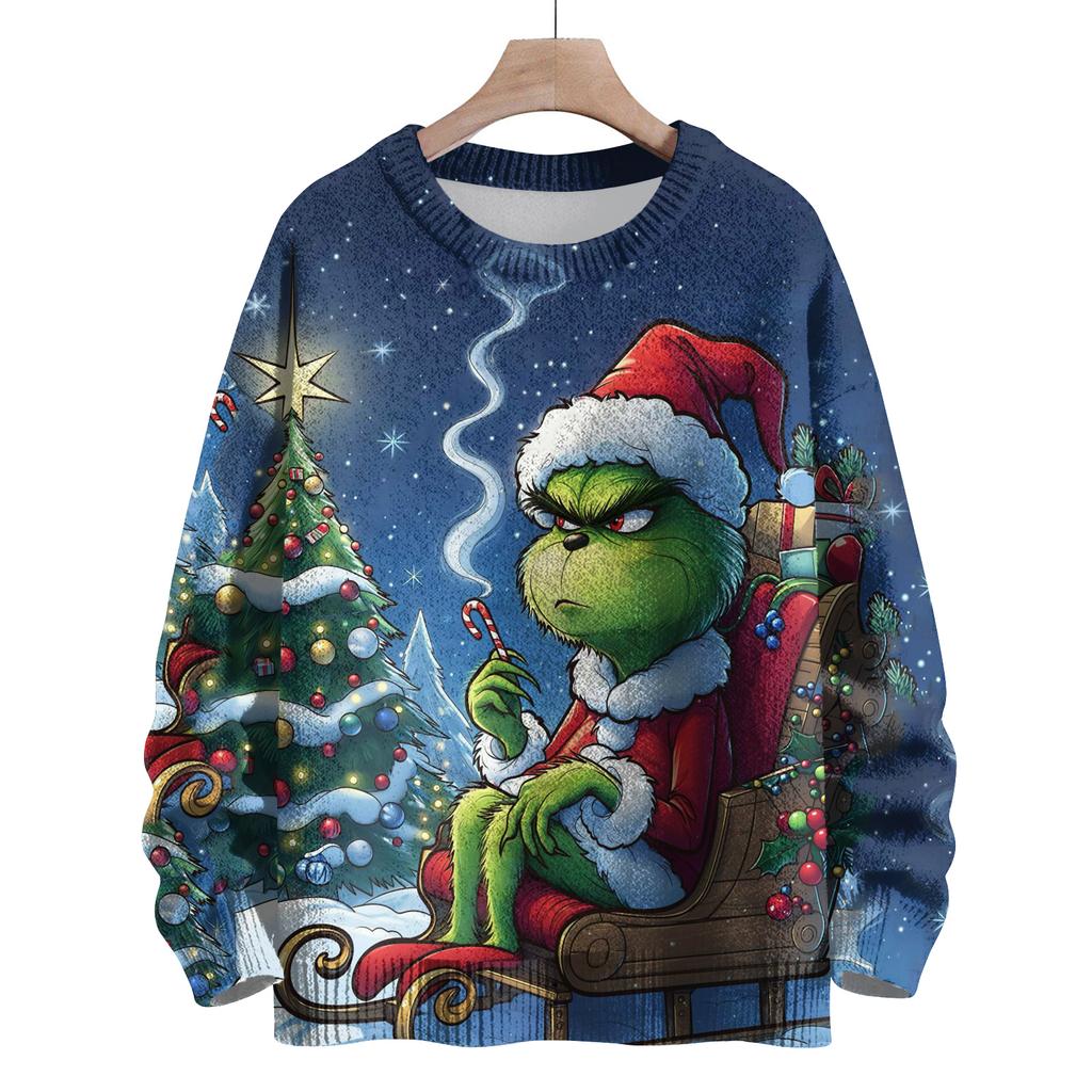 Ladies' Fashionable Casual Long Sleeved Christmas Cute Printed Round Neck Knitted Yarn