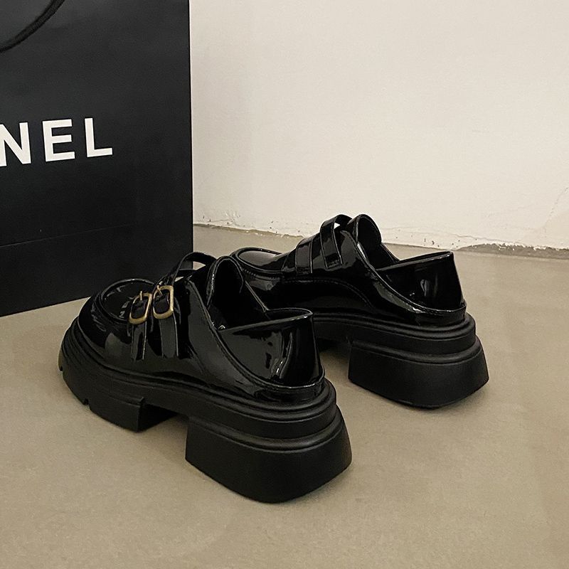 Black platform heightening leather shoes women's autumn and winter new retro British style JK versatile loafer single shoes