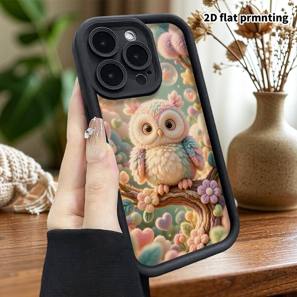 Phone Case: 2D Flat, Suitable for iPhone 18 17 16 15 14 13 12Pro Protective Case, Plush Owl, Perfect Christmas and Halloween Holiday Gift