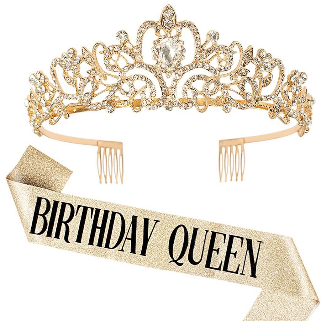 1/2set Birthday Shoulder Strap Crown Dress Up Set Birthday Queen/Girl Set Ceremony Shoulder Strap Party Decoration Supplies