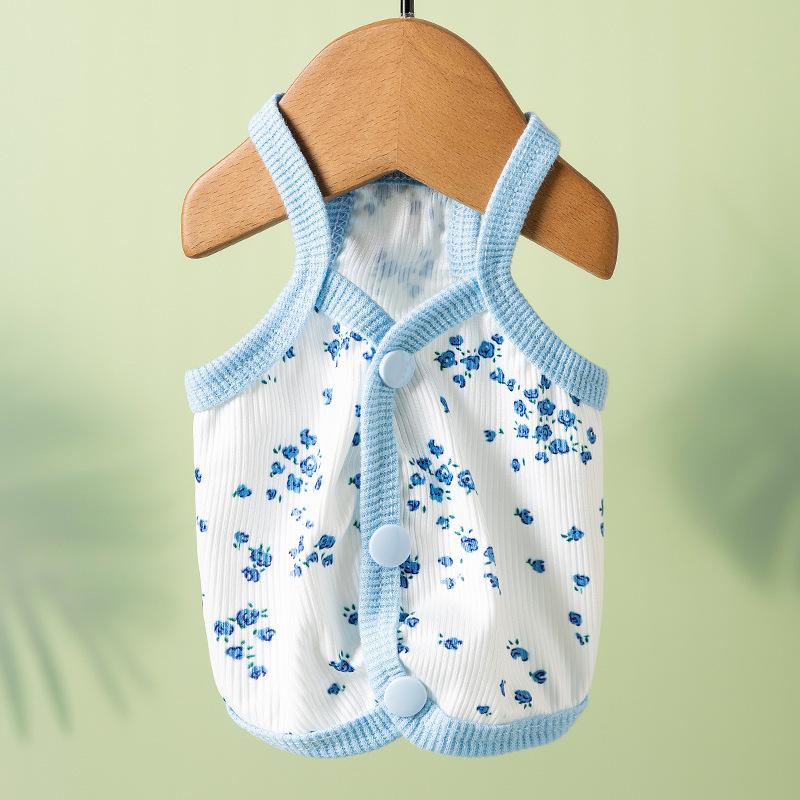 

Summer Dog Clothes Breathable Floral Dog Vest Thin Puppy Summer Clothes For Small and Medium Dog Clothes Soft Dog Apparels Weight 1-3 pounds синий
