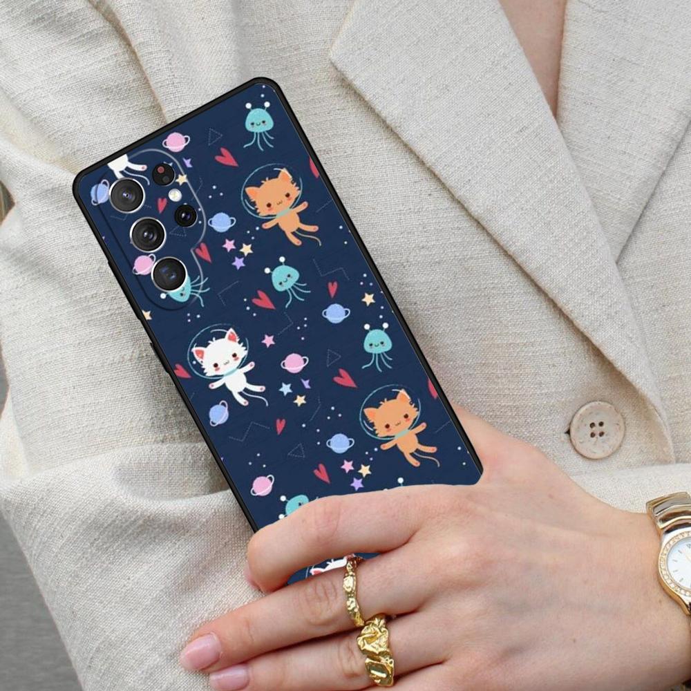 Space Happy Cats Cell Phone Case for Samsung Galaxy S26 Ultra S25 S24 S23 S22 S21 S20 Note10 Cover