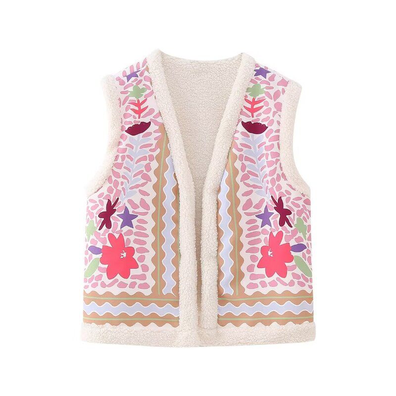 Fashion Wind 2023 New Fall Women's Clothing Stylish Fashion Slim Looking All-Matching Sleeveless Fleece Printed Vest