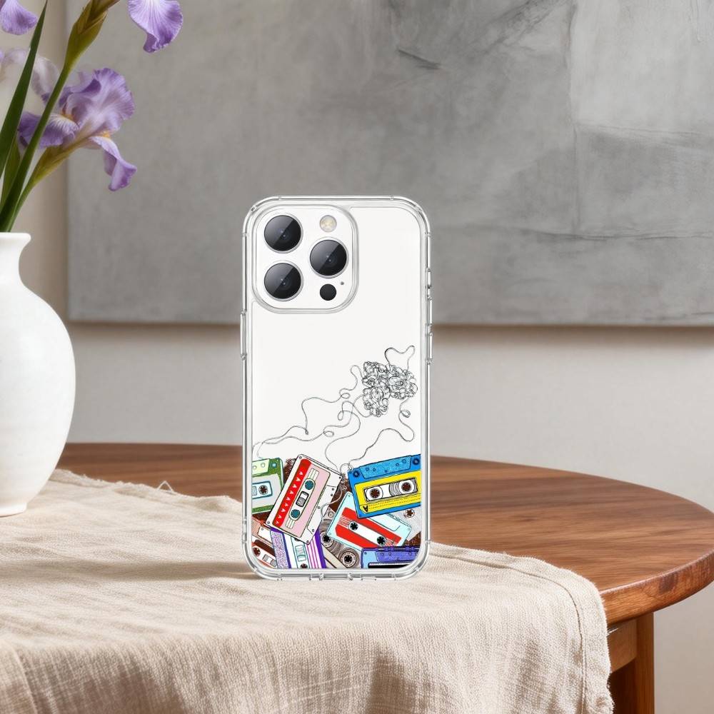 V-Video C-Cassette T-Tape Phone Case For iPhone17p,16,15,14,13Pro Max,us,Soft Silicone Transparent Cover