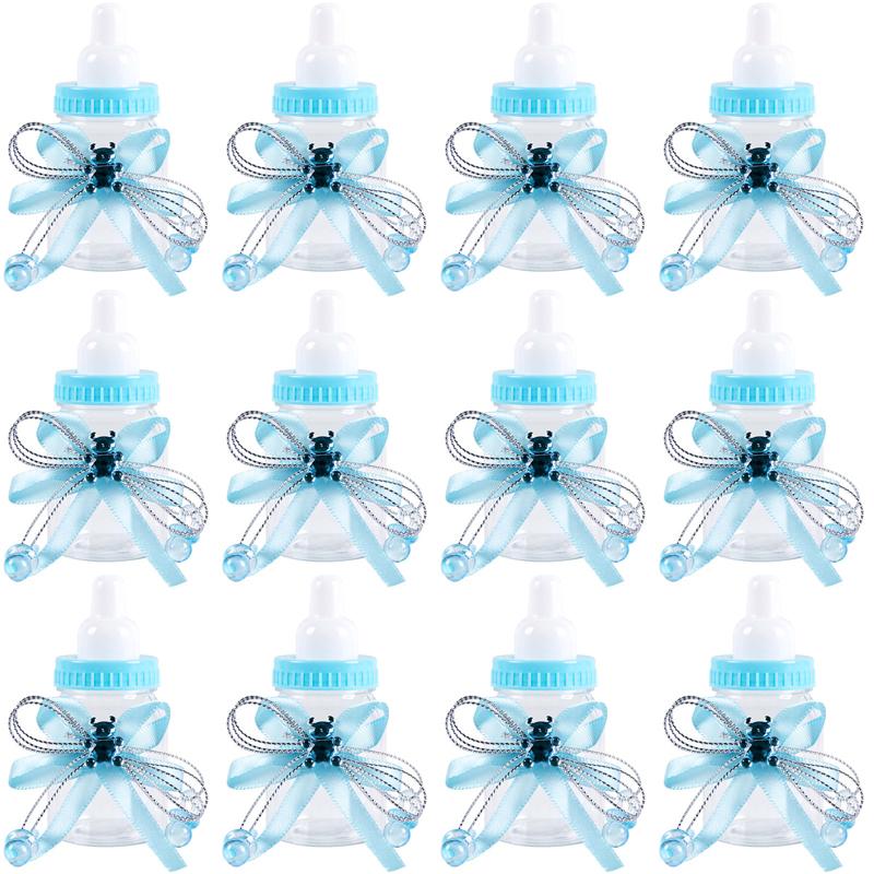 6/12pcs Plastic Feeder Bottle Blue Pink Baby Bottle Candy Box Christening Gender Reveal Baby Shower Birthday Party Gifts favors