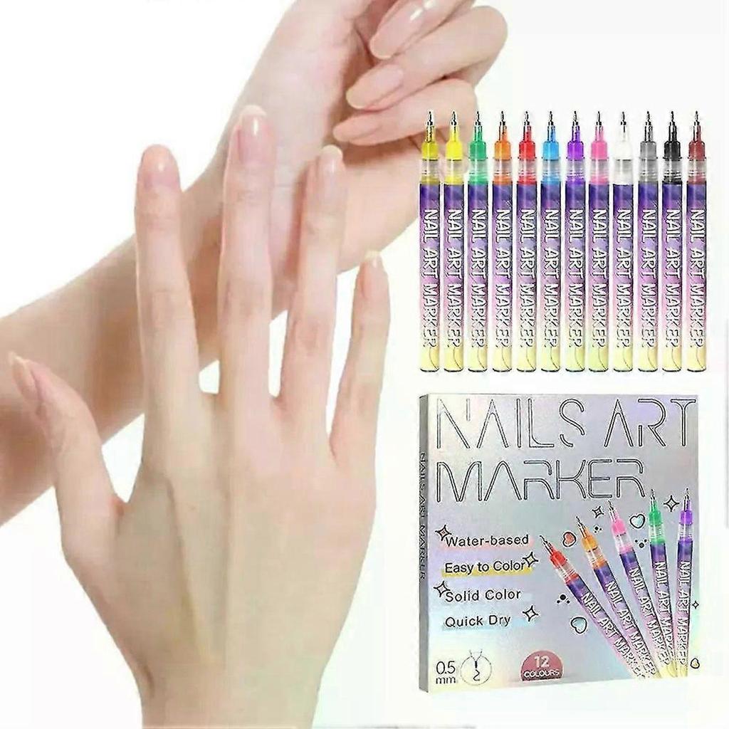 12 Colors Nail Art Pen Waterproof Paint Pen Set Quick-dry DIY Nail Graffiti Pen Drawing Painting Line Pencil Manicure Tools
