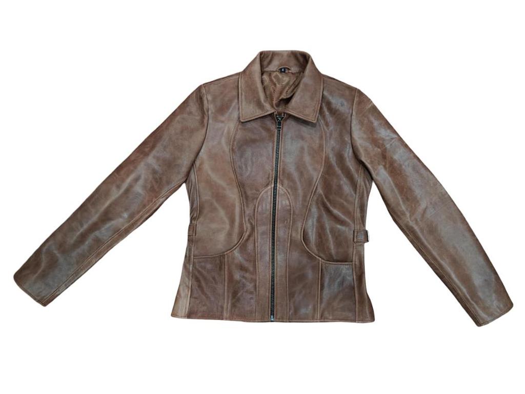 Jachetă maro din piele de miel naturală pentru femei. Nouă motocicletă elegantă, lucrată manual