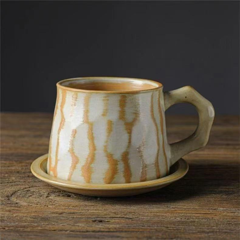 Handmade Retro Ceramic Coffee Cup and Saucer Set - Creative, Simple Design
