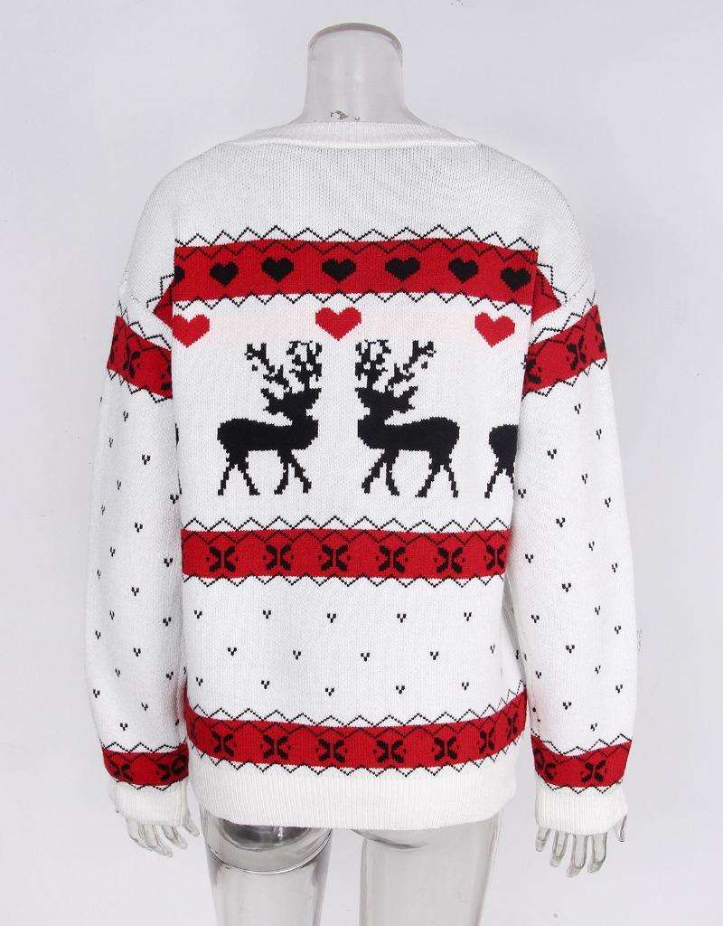 Autumn and winter knitted sweater christmas elk jacquard pullover crew neck top sweater women