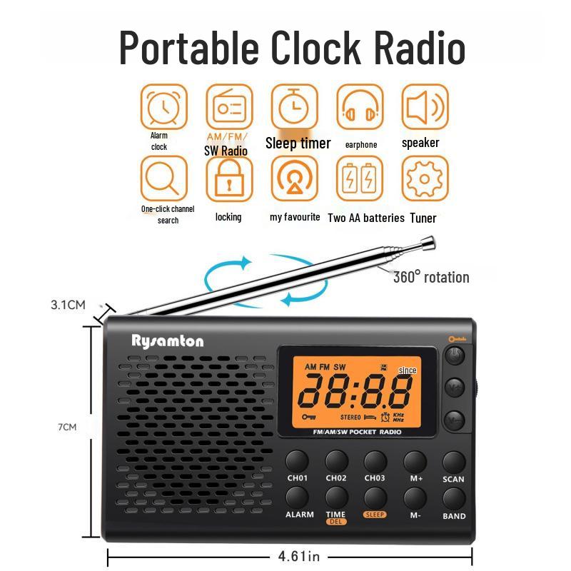 Portable FM/AM Full Band Stereo Radio with Large Display for Seniors