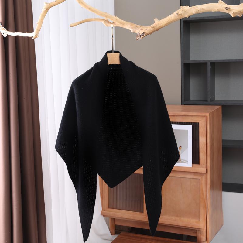 Women's 100% Cashmere Triangle Scarf Shawl Warm Soft Knitted Solid Hollow out Winter Accessory for Wearing with Shirt