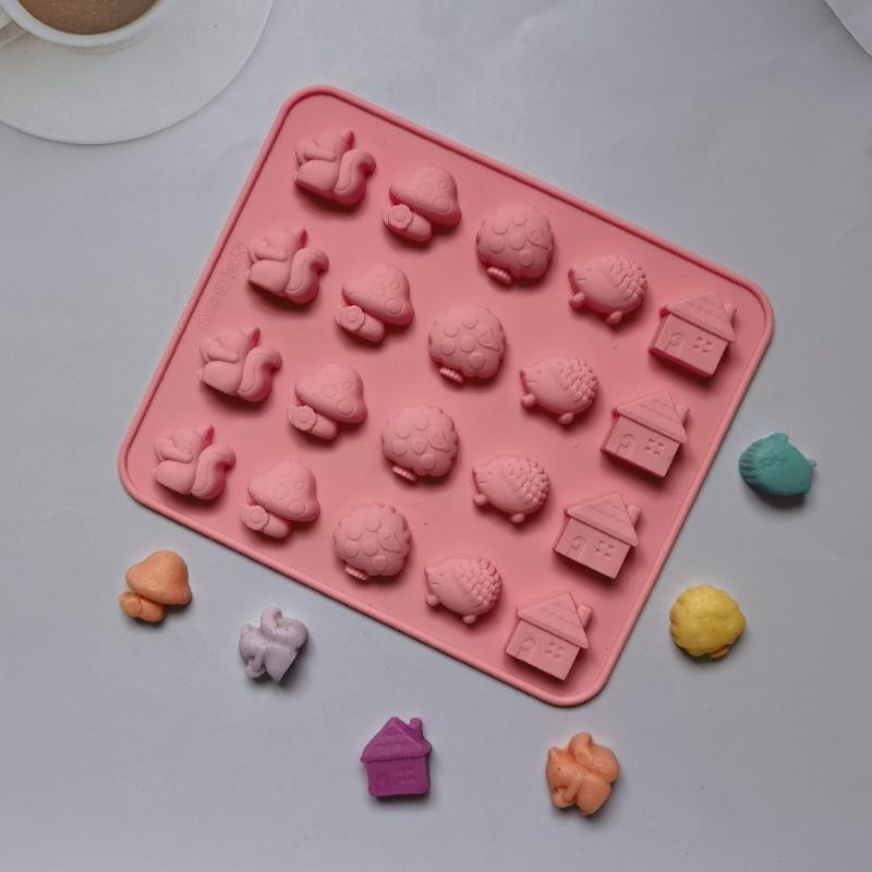 Chocolate Silicone Baking Mold Cartoon Squirrel Hedgehog Mushroom Shaped Tray for DIY Cake Cookie Soap Home Baking Projects