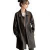 Women Windbreaker Overcoat Turn Down Collar Button Down Long Sleeves Loose Pockets Mid Length Outdoor Travel Commuting Jacket