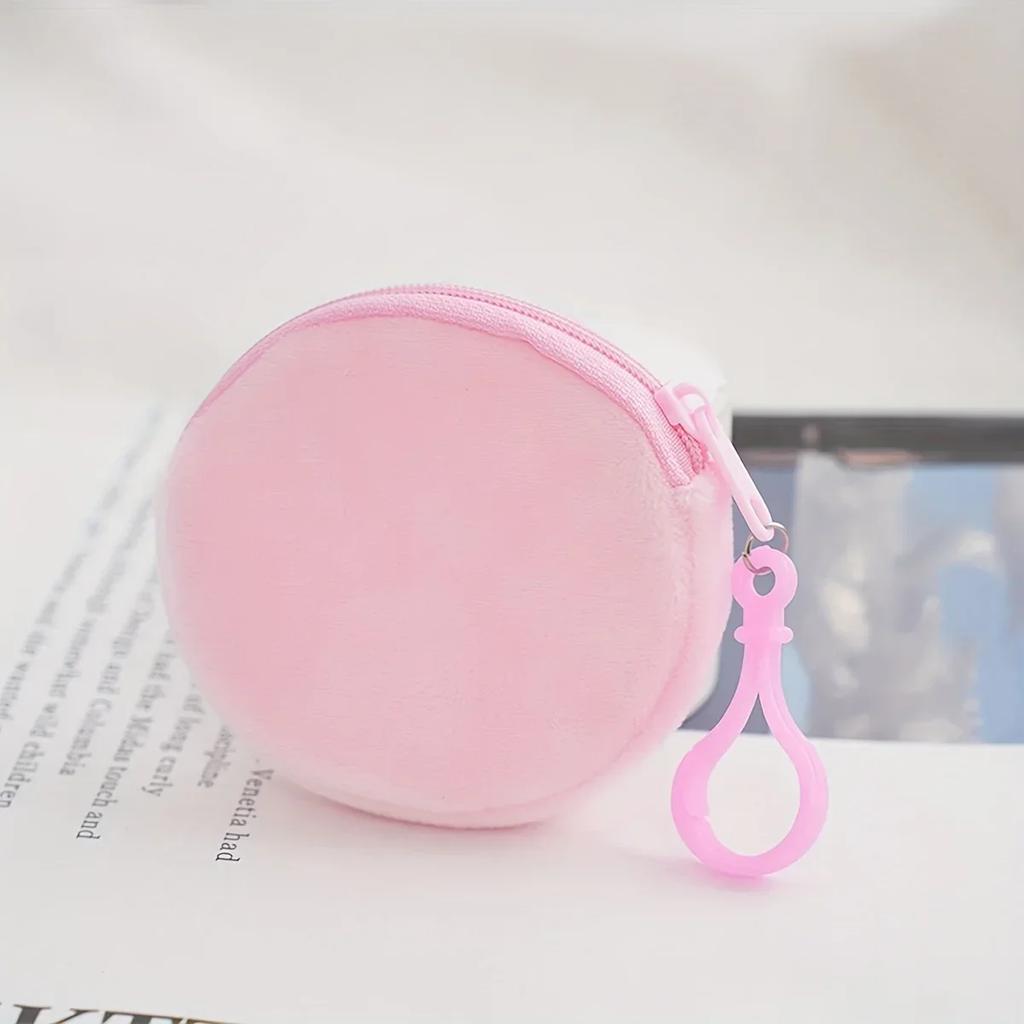 1PC -Round Candy Colored Plush Zero Wallet Wholesale Keychain Cute Headphone Bag Coin Bag Minimalist ID Card Bag