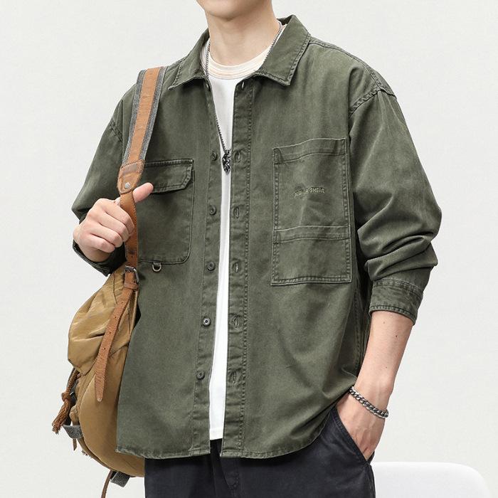 American Vintage Tooling Shirt Men'S Long Sleeve Loose Large Size Jacket Shirt Casual Jacket