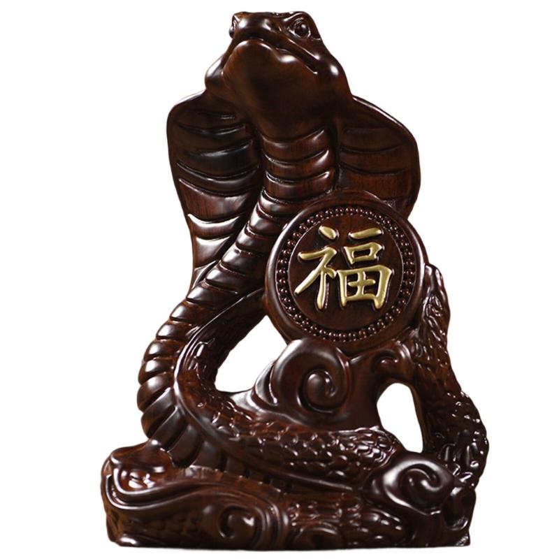 Деревянная китайская фигурка змеи 2025 Год Змеи Статуэтка Фэншуй Слитки Животная скульптура для новогоднего украшения дома
