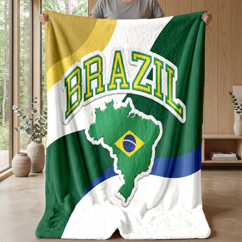 Brazil Football Printed Flannel Blanket Skin Friendly Warm Decorative Throw for Indoor Couch Bed Daily Use