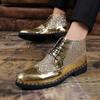 Fashion Designer Luxury Metal Pointed Toe Fashion Men Boots Rivet Sequins Leather Lace Up High Heels Ankle Boots Male Party Dress Shoes