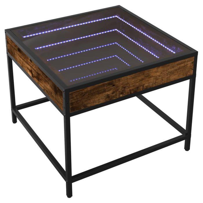 VidaXL Coffee Table with LED Infinity Smoked Oak 50x50x41 Cm, Side Table, Living Room Table, Side Table, End Table 847679