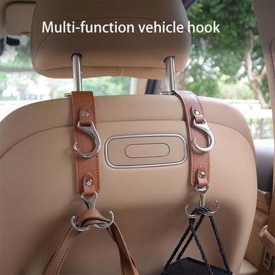2 PU Leder Auto Rücksitzhaken - Multifunktionaler Auto Kopfstützenhänger, Geeignet für Einkaufstüten, Mäntel, Regenschirme, Handtaschen - Auto Sitz Aufbewahrungsboxen