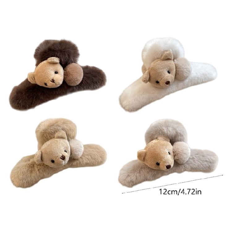4Pcs Adorable Bear Themed Plush Hairclip for Women Large Hairpin Comfortable Secure Barrettes for Everyday Styling