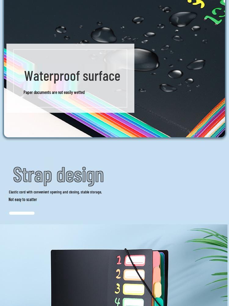 A4 Rainbow Loose-Leaf Binder Folder for Test Paper and Contract Storage