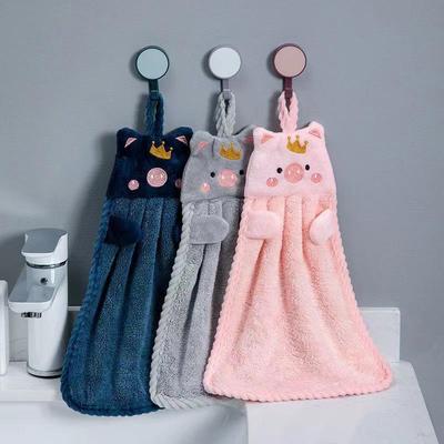 Cute Korean Coral Fleece Piglet Hand Towel for Children Absorbs Water & Doesn't Shed Hair - Perfect As a Face Towel or Small Hanging Towel.