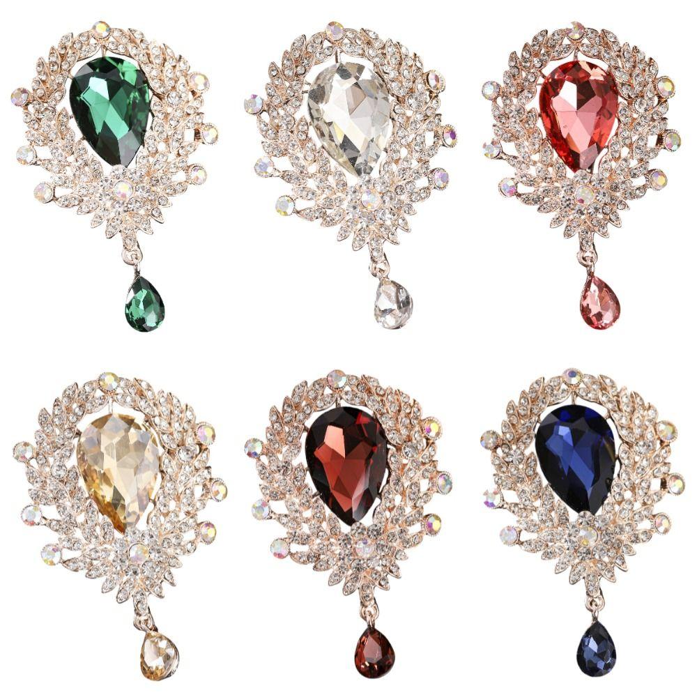 Clear Crystal Wedding Crystal Brooch Flower Design Teardrop Brooch Bridal Brooch Wedding Party