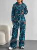 Flowers European, American Autumn and Winter Casual Long-sleeved Suit Women's Hooded Sweater Trousers Two-piece Set