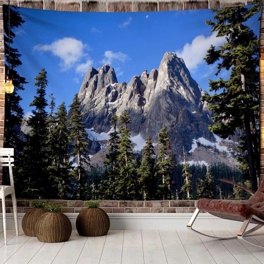 Mountains Psychedelic Tapestry Starry Sky Wall Hanging Star Stars Leaf Village Dorm Decor Blanket 130Cm Woven Personalized