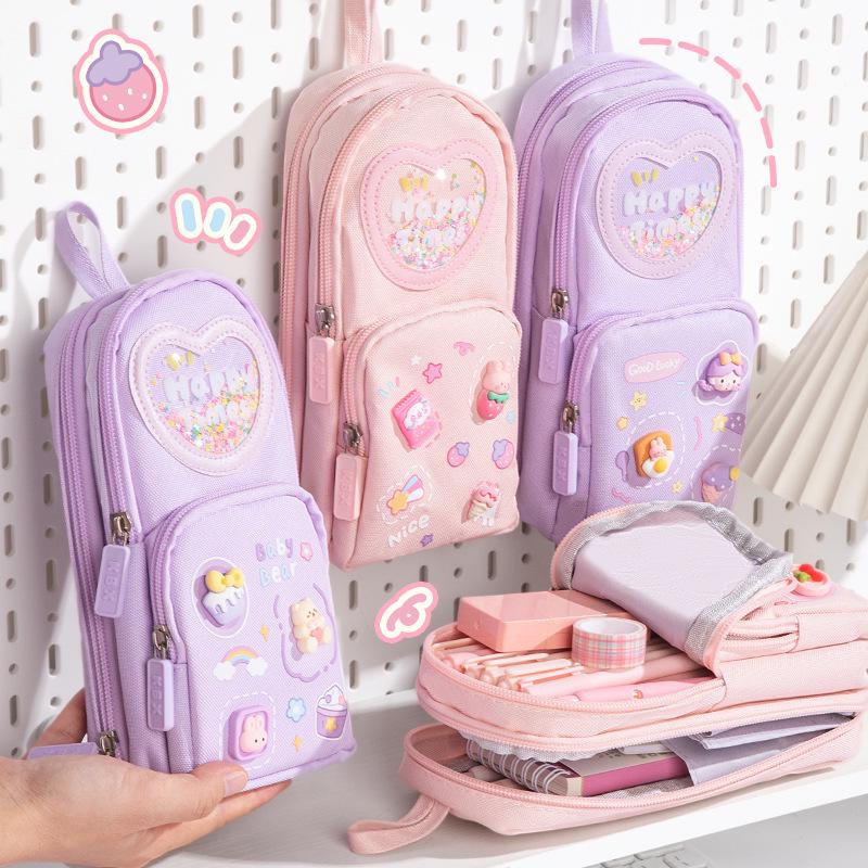 Three-Layer Backpack-Style Pencil Case for Girls: Large Capacity, Cute Design, Perfect for Elementary Students (2024 Model)