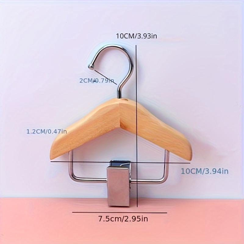 10-Pack Mini Wooden Clothes Hangers Stainless Steel Clips Pet & Dolls Clothes Accessories Hanging Storage Rack Closet Organizer