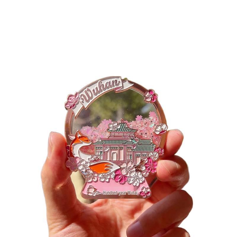 Wuhan Gelber Kran Turm Kirschblüte Metall Kühlschrankmagnet - Kulturelles Tourismus Souvenir Geschenk