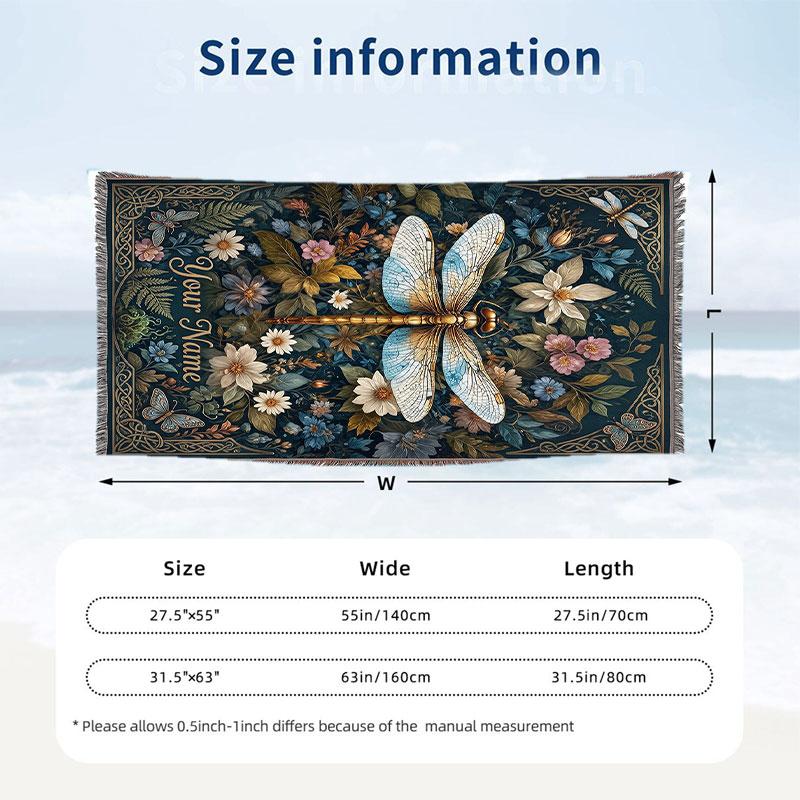 Dragonfly Garden Dream Theme Quick Dry Beach Towel Custom Name Text Print Large Sand Resistant Towel Beach Vacation