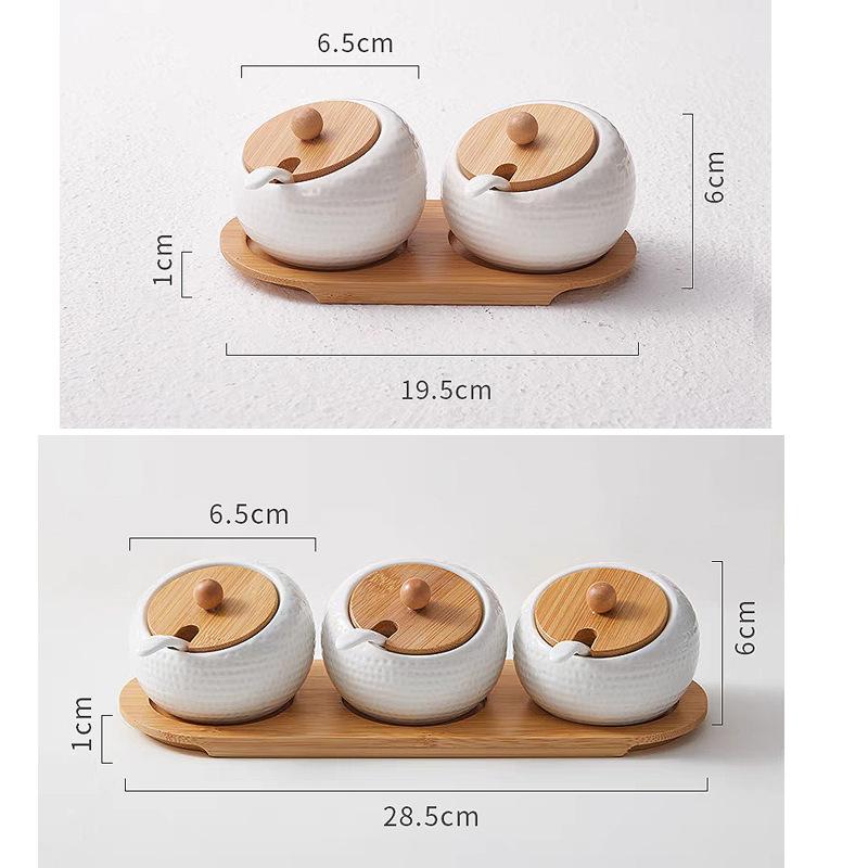 Set di barattoli per spezie in ceramica con coperchio in bambù, cucchiaino e vassoio, contenitore per sale, zucchero e condimenti da cucina