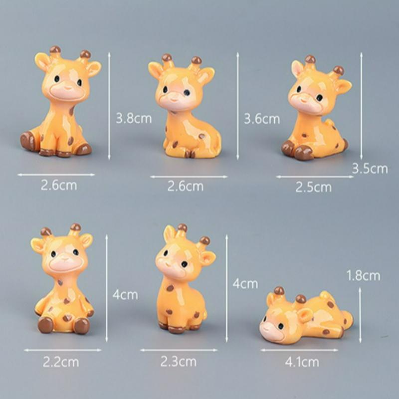 6pcs Mini Resin Giraffe Animal Figurines Cute Cartoon Figurine Micro Landscape Home Decoration Living Room Desktop Ornaments New