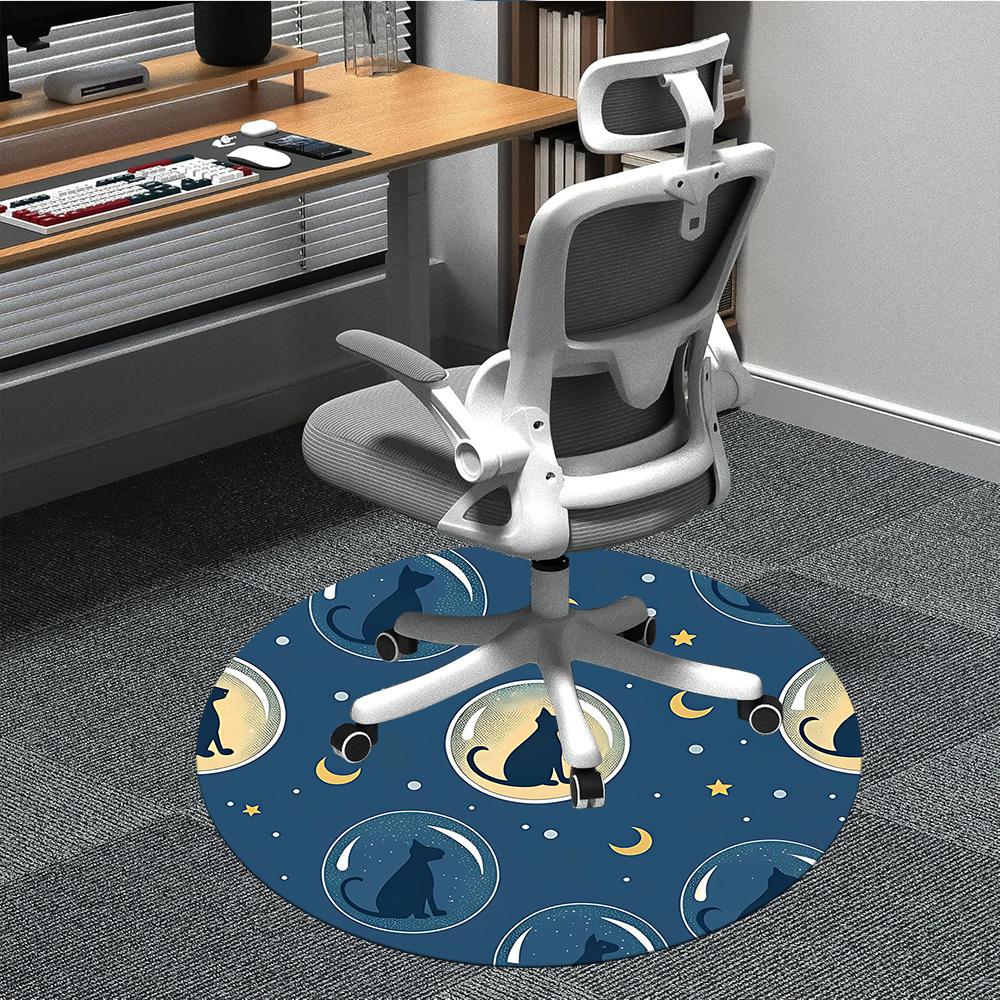

1PCCat Night Office Round Area Rug, Indoor Mat Suitable For Office, Under Office Chairs Bedroom Living Room Home Decor, Room Deco022 80cm by 80cm