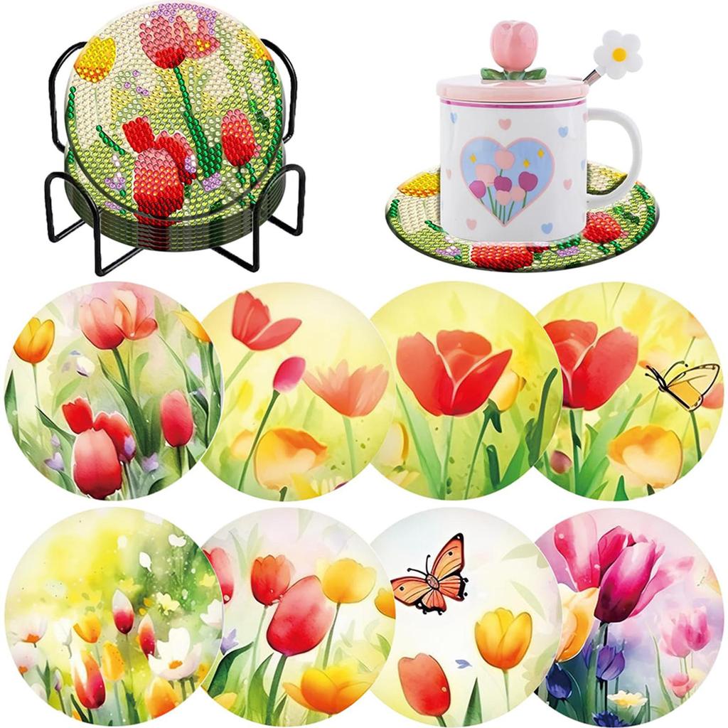8Pcs Diamond Painting Coasters Animals Diamond Art Painting Kits DIY Diamond Art Coaster Diamond Art Crafts for Adults Gift