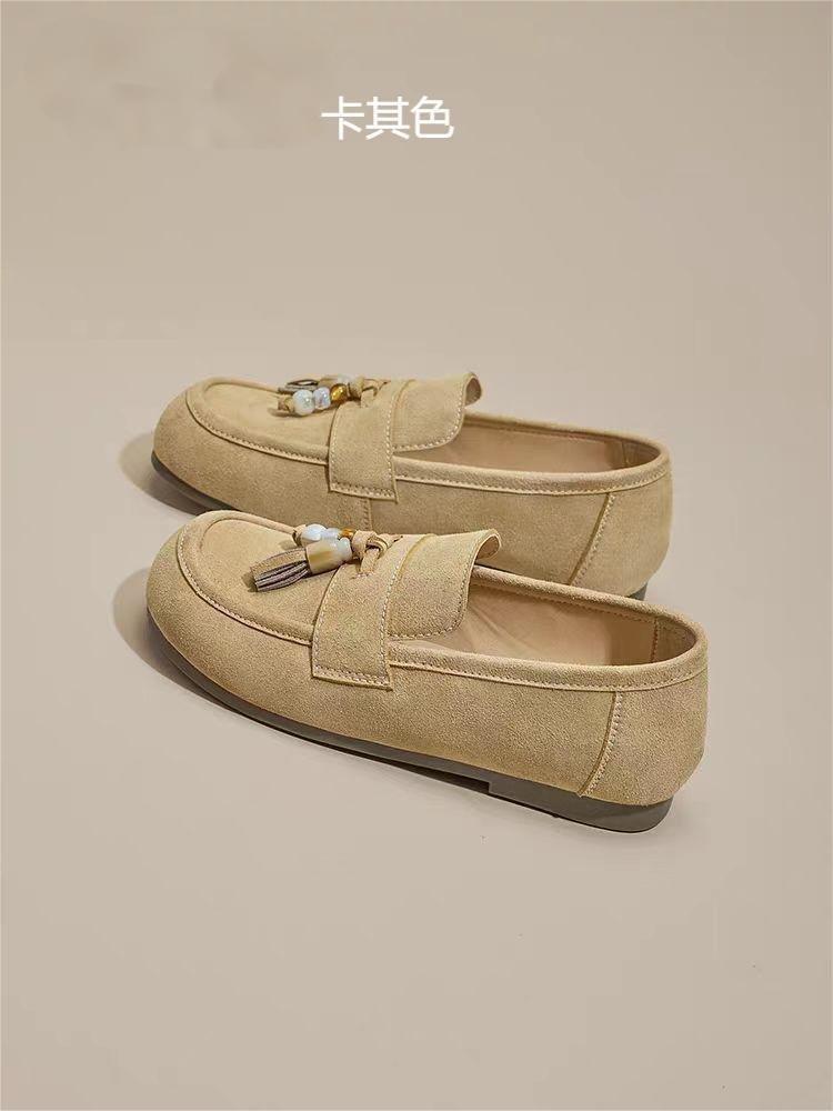 [Youshilai] Retro Tassel Loafers Women's 2025 Autumn New One-pedal Flat Beanie Shoes Kangaroo Shoes