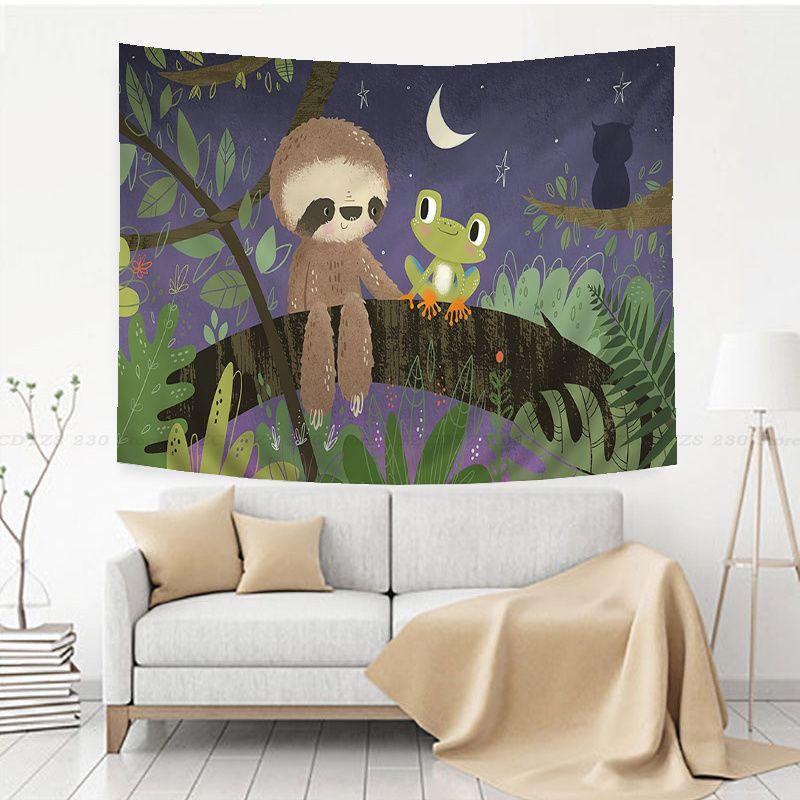 Cartoon Sloth Tapestry for Girl Boys Child Room DecorCute Animal Pattern Wall Hanging Decorative Lovely Widlife Wall Tapestries