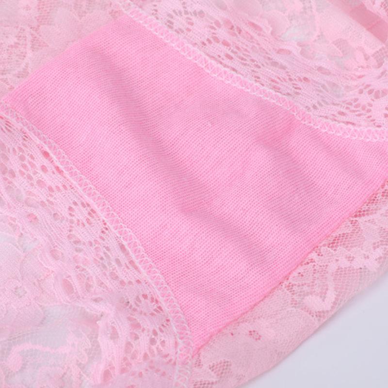 Girls' Sexy Lace Briefs Breathable Underwear with Butterfly Knot Carved Mid Air Waist Knickers Solid Color Women's Triangle Panties