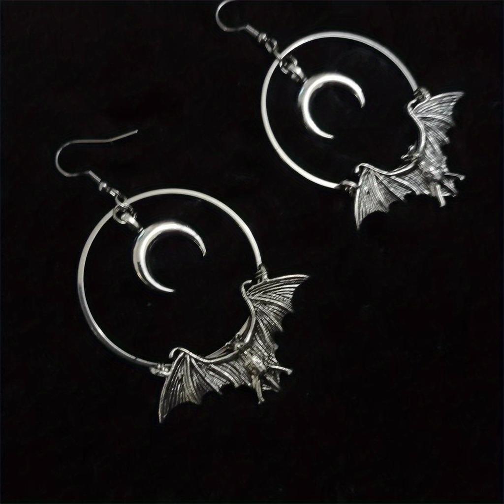 Gothic Style Bat and Moon Pendant Earrings, Personalized Earrings Stylish ear
